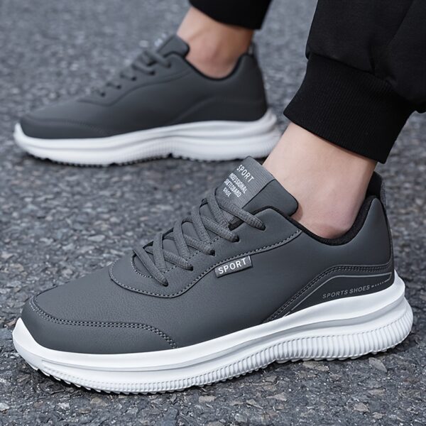 Men's Lightweight Breathable Casual Sneakers - Black PU Upper & MD Sole, Round Toe Lace-Up Design for Sports Travel, Autumn Winter Spring, Sizes 39-48 - Image 11