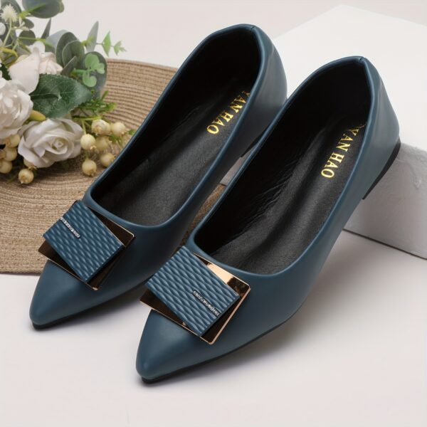 Women's Pointed Toe Flat Shoes, Fashionable Rectangle Buckle Decor Work Shoes, Versatile Elegant Flats - Image 7