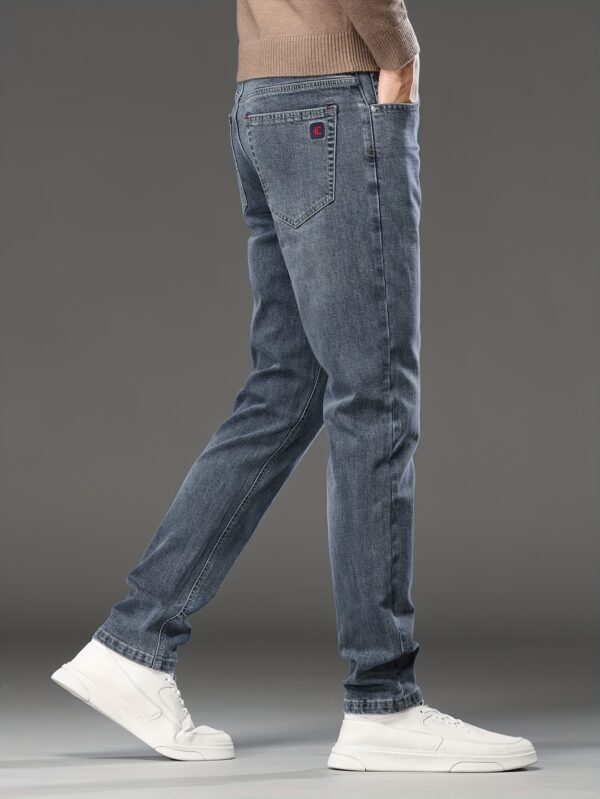Men's Slim Fit Stretch Jeans - High-End Blue-Gray Denim, Casual to Semi-Formal Style, Detail, Machine Washable for Fall/Winter, Winter Trousers|Slim Fit Jeans|Machine Washable Jeans - Image 4