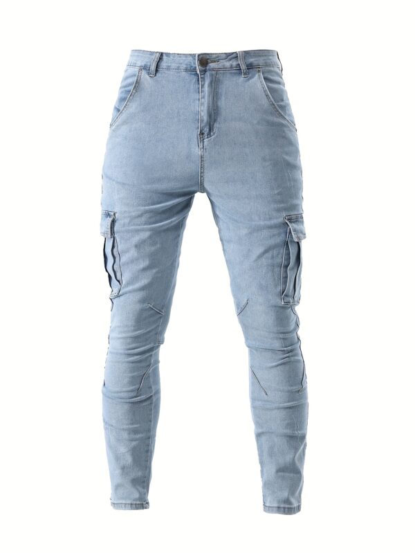 Men's Slim Fit Cargo Jeans - Stretch Denim with Multi-Pocket Design, Street Style, All-Season Wear - Image 8
