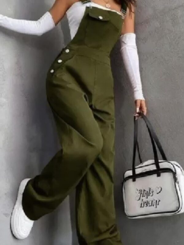 Women'S Casual Green Overalls with Multiple Pockets - Strappy Back, High-Waisted Jumpsuit for Spring/Summer/Fall, Versatile & Stylish, Versatile Clothing | Playful Design | Polyester Fabri - Image 9