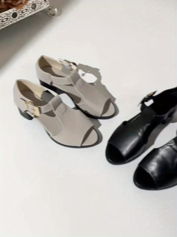 Women'S Fashion Summer High Heels | Open Toe Gray Black Fish Mouth Chunky Heel Sandals with Pendant Accessory Design, Soft Lightweight Cool Roman Style Women'S Shoes Suitable for Ladies and Moms, Perfect for Commuting, Parties, and Events, Hollow Out Open Toe High Heels with Adjustable Ankle Buckle, Secure Fit, Adds Elegance to Any Look - Image 25