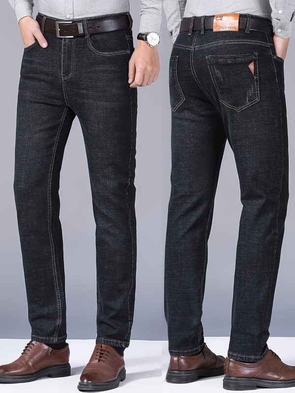 Men'S Slim-Fit Stretch Denim Jeans - Mid-Rise Straight-Leg Casual & Business Pants with Button Closure, Geometric Washed Design, All-Season Comfort for Work, Sports & Leisure, Versatile Clothing, Midrise Jeans, Workout Jeans, Durable Fabric - Image 2