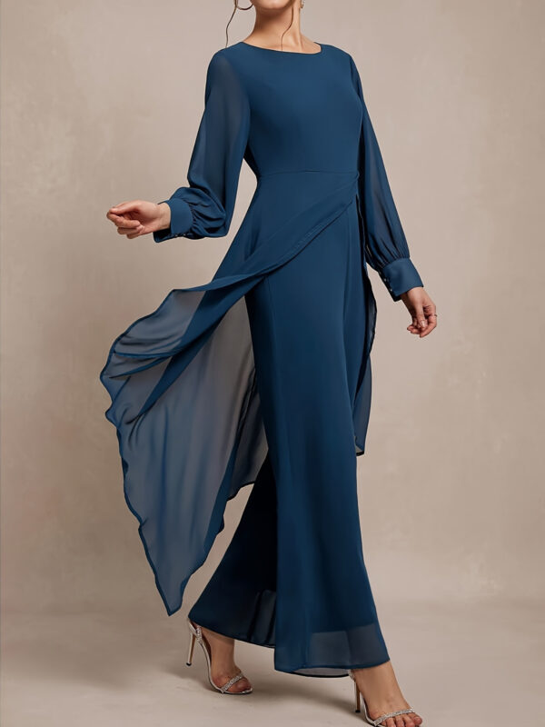 Women'S Elegant Two-Piece Set: Stylish Purple Off-Shoulder Blouse with Flowing Sleeves, Wide-Leg Pants, and Chic Accessories - Perfect for Fall, Versatile Fall Outfit|Elegant Two-Piece Set|Polyester Fabric - Image 5