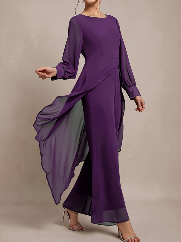 Women'S Elegant Two-Piece Set: Stylish Purple Off-Shoulder Blouse with Flowing Sleeves, Wide-Leg Pants, and Chic Accessories - Perfect for Fall, Versatile Fall Outfit|Elegant Two-Piece Set|Polyester Fabric