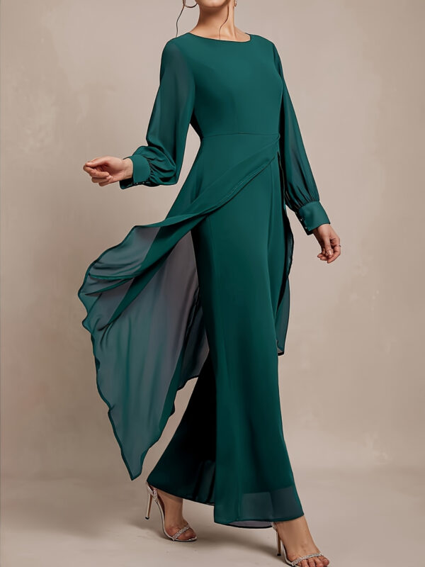 Women'S Elegant Two-Piece Set: Stylish Purple Off-Shoulder Blouse with Flowing Sleeves, Wide-Leg Pants, and Chic Accessories - Perfect for Fall, Versatile Fall Outfit|Elegant Two-Piece Set|Polyester Fabric - Image 7