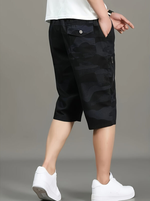 Men'S Casual Summer Shorts - Washed Cotton, Camouflage Print, Double Zipper Pockets, Elastic Waistband, Loose Fit, Cotton Short - Image 5