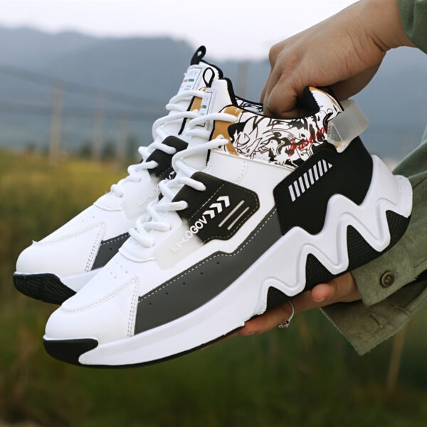 Men'S Stylish High-Top Sneakers with "WOD" Logo - Comfortable, Non-Slip Lace-Up Athletic Shoes for Outdoor Activities, All-Season Wear, Casual Sports Style, Rubber Sole, Fabric Upper, Casual Athletic Shoes | Stylish High Top Sneakers | Rubber Base Sole - Image 4