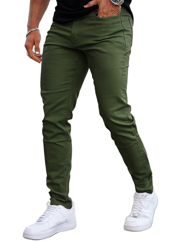 Men'S Slim-Fit Stretch Denim Jeans - Casual, Comfortable, and Stylish for Casual Attire, Dark Green, Medium Stretch, All-Season Wear, Comfortable Clothing | Slim Fit Jeans | Woven Texture - Image 3