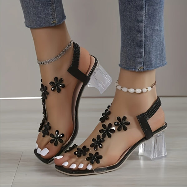 Honey Girl Summer High Heel Sandals - Open Toe, Block Heel, Slip-On Design, Floral Cutout Pattern, No Printing, Artificial Materials - Image 2
