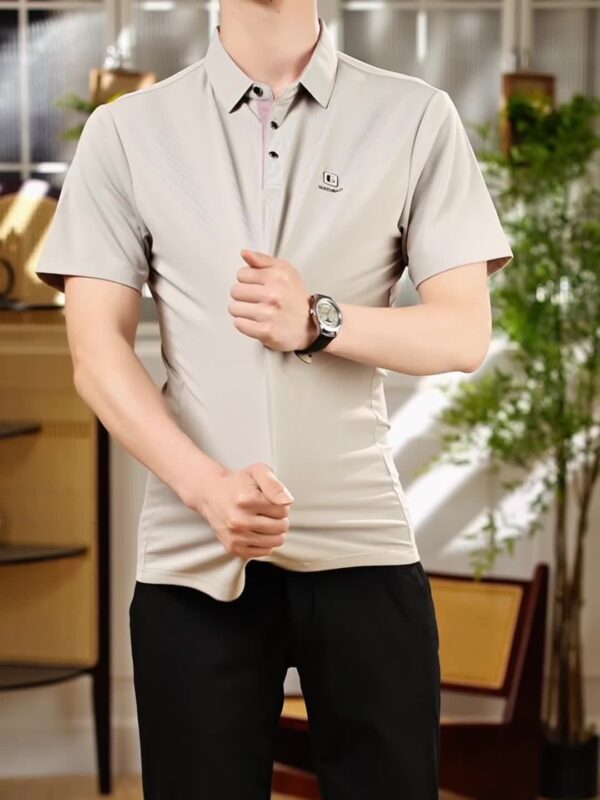 Men'S Casual Summer Short Sleeve Polo Shirt with Alphabet Pattern, Lightweight Polyester, Button-Up Collar, Regular Fit - Ideal for Daily Wea - Image 11