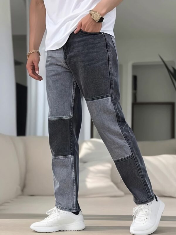 YasuyuAn Slim Fit Color Block Jeans for Men - Non-Stretch Denim, Casual & Slimming Effect, Washed Gray with Green to Black Transition, Perfect for Weekend Casual Wear - Image 11
