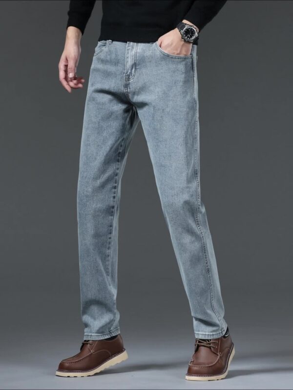 Men's Vintage Blue Loose-Fit Jeans - Classic Straight Denim with Stretch, Non-Transparent Geometric Pattern, All-Season Wear, Cotton/Elastane/Polyester Blend - Image 11