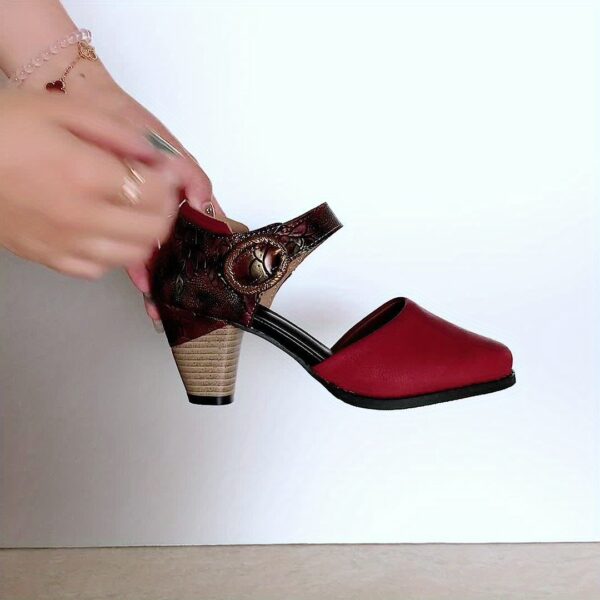 Women'S Retro Print Fashion Comfortable Elegant High Heel Round Toe Buckle Fashion Shoes - Image 6