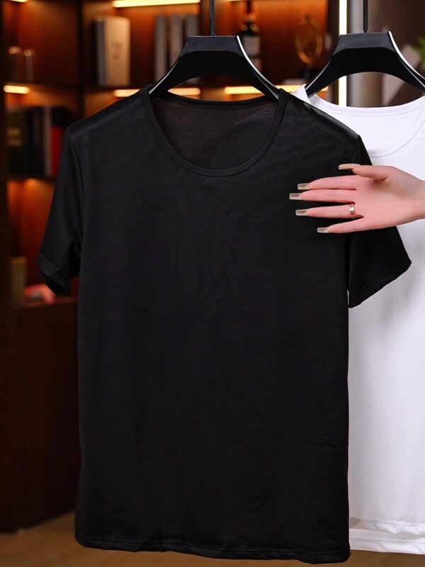 Three Men'S Short-Sleeve Solid Color T-Shirts in Black And White, Lightweight, Breathable, Comfortable for Sports And Casual Wear, Featuring a Round Neck And a Simple, Stylish Design. - Image 11