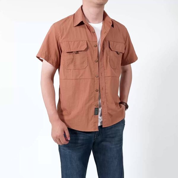 Men's Summer Lightweight Quick-Dry Short Sleeve Shirt - Breathable Workwear Style with Large Pockets, Olive Green, Regular Fit for Outdoor Leisure & Casual Wear, Functional Pocket Design | Classic Buttonup Placket | Machine Washable Clothing, Cute Shirts for Summer - Image 11