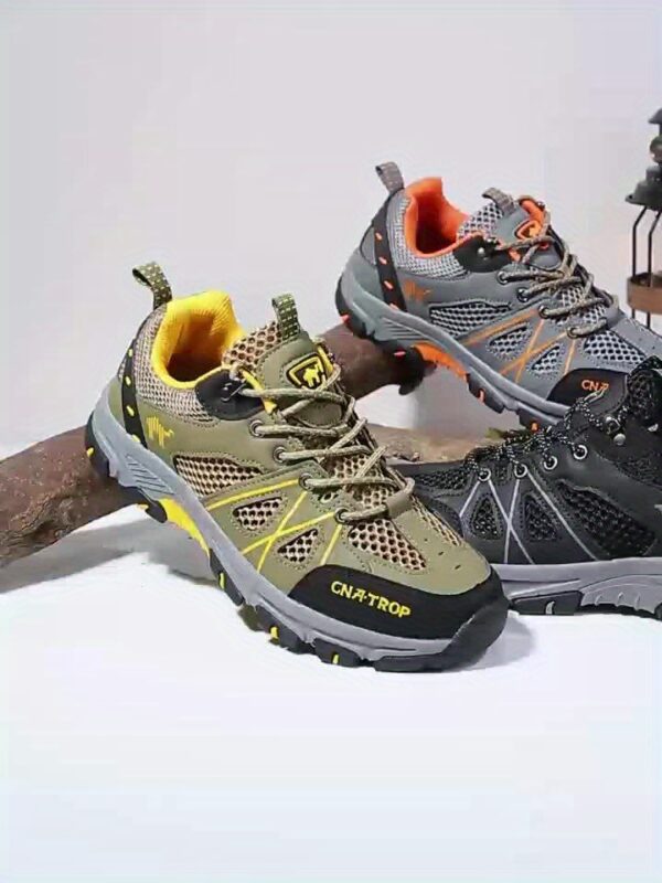 CANEMON Men's Low-Top Hiking Shoes - Breathable Mesh, Anti-Slip TPR Sole, Odor-Resistant & Durable - All-Season Outdoor & Casual Sport Shoes with Striped Design (Green/Yellow), Adventure Footwear | Sporty Hiking Shoes | Durable Hiking Shoes - Image 14