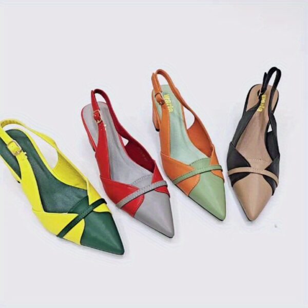 Women'S Classic Color-Block Pointed-Toe Mid-Heel Pumps with Ankle Strap - Comfortable Synthetic Cover Dress Shoes in Vibrant Colors (Red, Yellow, Green, Black, Orange, Teal) for All-Season Formal & Casual Wear, Versatile Heel Style, Durable Rubber Sole - Image 12