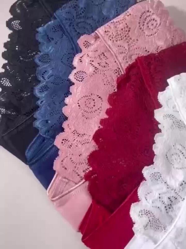 4pcs Women'S Sexy Jacquard Lace Panties - Breathable & Comfortable Mid-Rise Briefs with Floral Pattern, Lace Trim, And Zipper Detail (Pink, Blue, White, Black), Comfortable Underwear | Floral Jacquard Design | Delicate Lace Fabri - Image 11