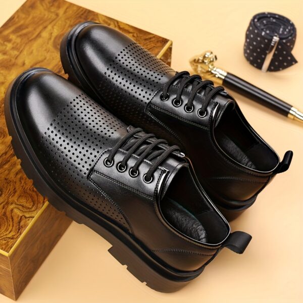 Men's Breathable Business Casual Shoes - Low-Top Lace-Up Formal & Everyday Sneakers with Perforated Upper, Round Toe Design & Slip-Resistant Rubber Sole for Office, Semi-Formal, Spring Summer Fall Wear, Semiformal Footwear, Sleek Polished Finish, Durable Footwear Construction - Image 2