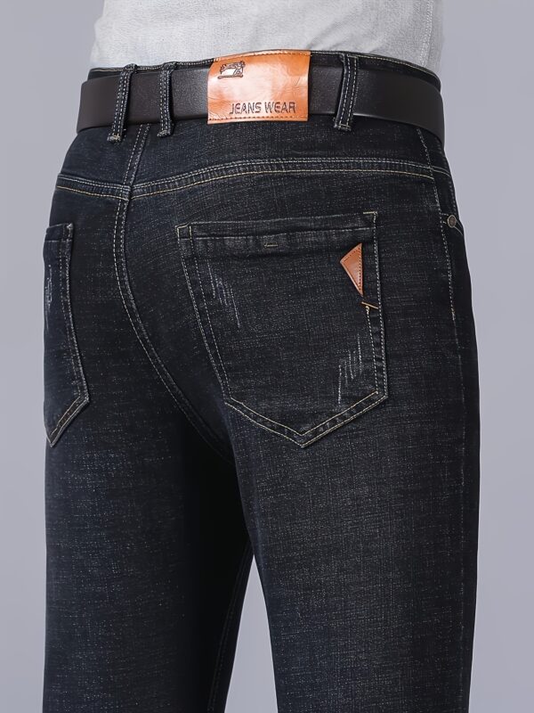 Men'S Slim-Fit Stretch Denim Jeans - Mid-Rise Straight-Leg Casual & Business Pants with Button Closure, Geometric Washed Design, All-Season Comfort for Work, Sports & Leisure, Versatile Clothing, Midrise Jeans, Workout Jeans, Durable Fabric - Image 6