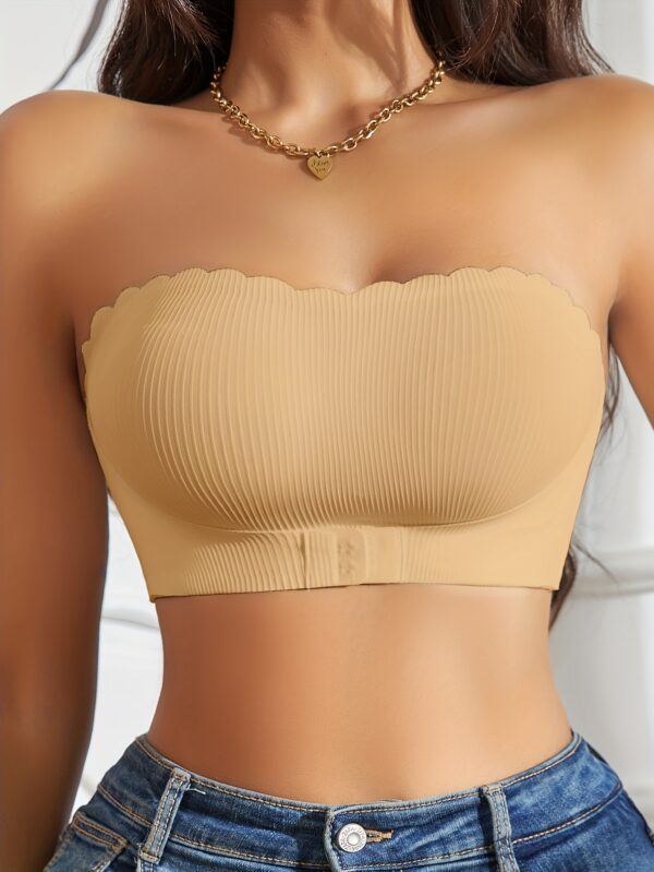 2pcs European Style Minimalist Wavy Edge Cutout Front Buckle Sexy Comfort Soft Cup Camisole with Pads Non-Slip Strapless Women's Bra - Image 8