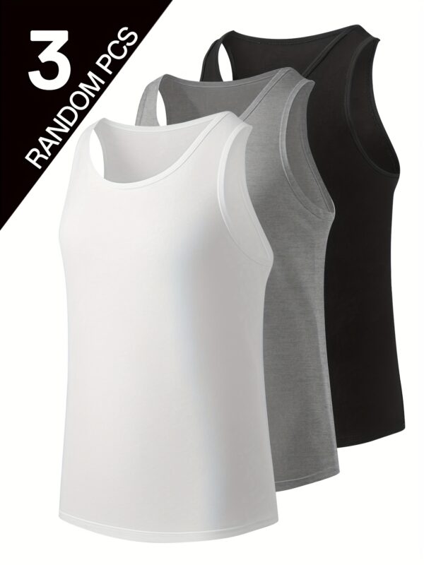 3pcs Men'S Cotton Blend Tank Tops - Breathable, Stretchy, Solid Color (White, Gray, Black) - Perfect for Spring & Summer Casual Wear - Comfortable & Durable Fabric