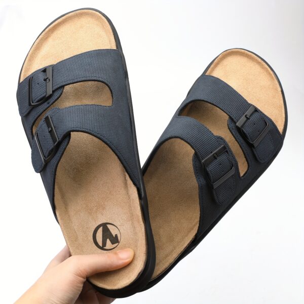 Men's Trendy Open Toe Breathable Slippers With Double Buckle Straps, Comfy Non Slip Casual Slides, Men's Summer Walking Shoes - Image 6