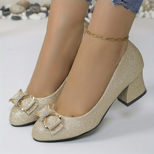 Fashionable High Heels For Women With A Shallow Mouth, Large Size, And A New Style Of Thick Heels And Round-toe Bowknots For Women - Image 13