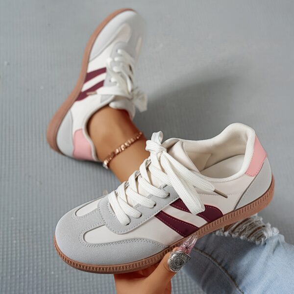Women's Casual Sneakers - Low-Top Lace-Up Geometric Color-Block Design (White/Navy/Red) | Synthetic Cover & Fabric Upper, Breathable EVA Cushion & Durable PVC Sole | Spring Fashion Versatile Shoes for Daily Commute, Students & Casual Outfits, Ladies Sneakers - Image 7