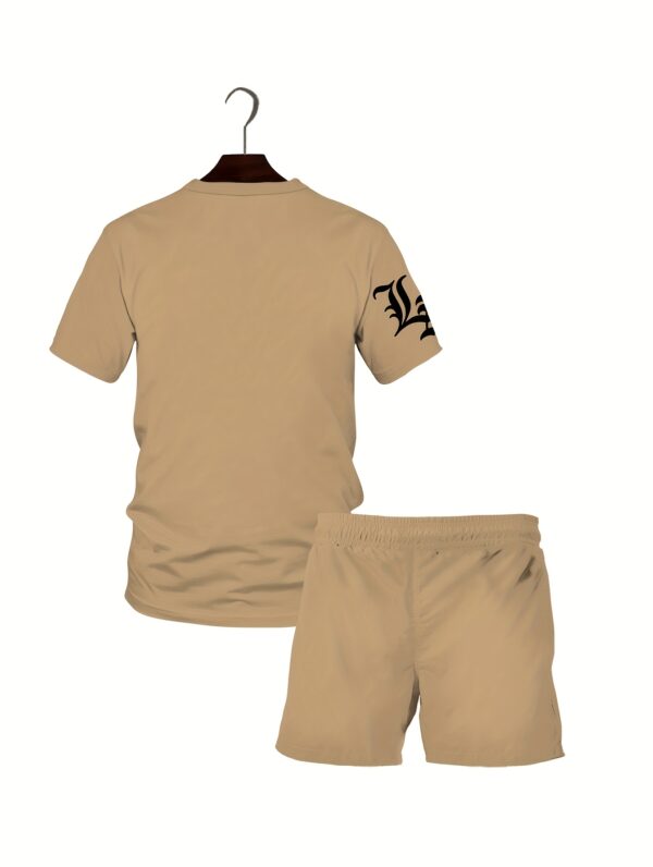 Summer Plus Size Men'S Round Neck Short Sleeve Shorts Khaki Pajama Set 3D Print Pattern Home Leisure Loungewear Men'S Two-Piece Set with Pants and Drawstring - Image 4