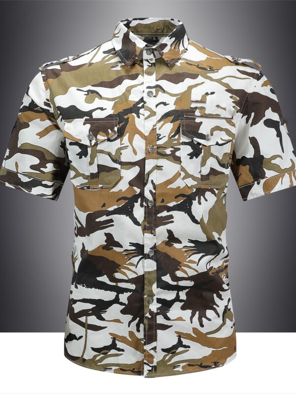 Men's Summer Camo Cotton Shirt - Casual Outdoor Short Sleeve with Chest Pocket, Vintage Style, Non-Stretch Fabric, Plaid Print, Regular Pattern, Military Uniform - Image 8