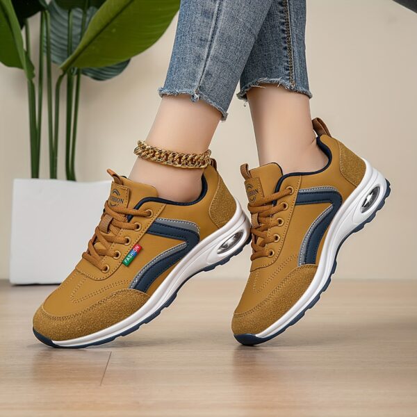 AOPLUS Women's Fashion Sneakers - Lightweight, Comfortable, and Breathable Low-Top Sneakers with Air Cushion Support, White & Blue Design, PU Cover Upper, Fabric Lining, All-Season Wear - Image 8