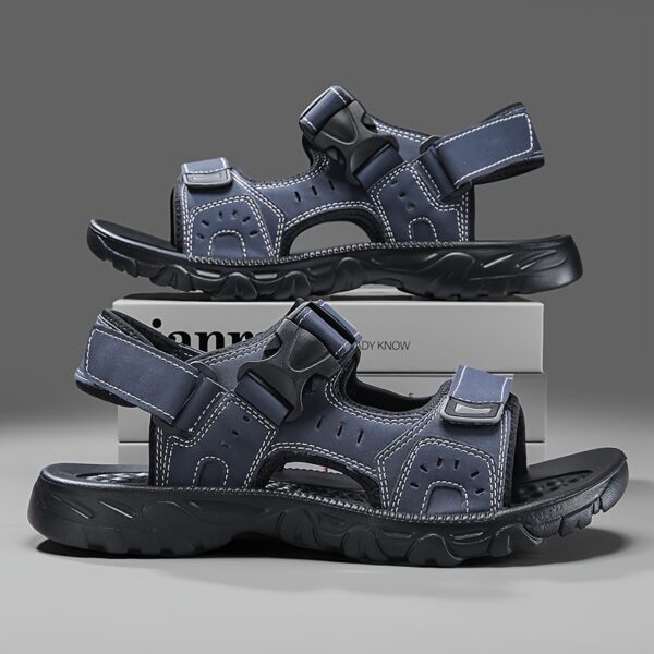 Men's Summer Sandals - Cushioned EVA Sole, Non-Slip Outdoors/Beach/Casual Shoes - Lightweight Breathable Sandals for Everyday & Formal Wear - Black, Sleek Strap Design, Adjustable Strap Footwear - Image 4
