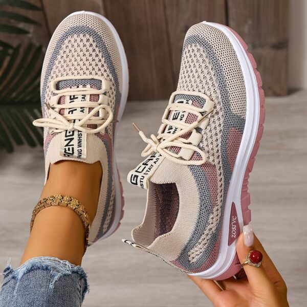 Women'S Lightweight Breathable White Sneakers - Comfortable Low-Top Lace-Up Walking Shoes with Non-Slip PVC Sole, Ideal for Travel, Shopping, and Casual Wear, Casual Footwear | Stylish Laceup Shoes | Comfortable Footwear - Image 4