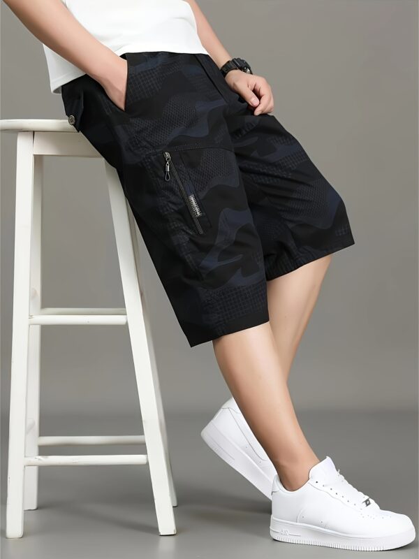 Men'S Casual Summer Shorts - Washed Cotton, Camouflage Print, Double Zipper Pockets, Elastic Waistband, Loose Fit, Cotton Short - Image 9