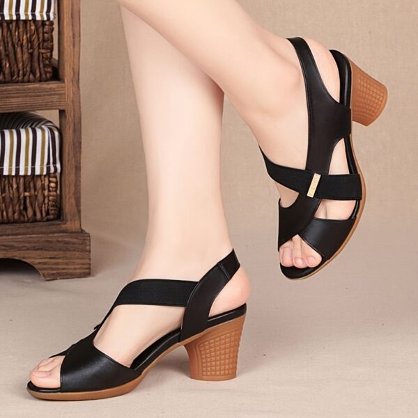 2024 Summer Comfortable Women's Mid-Heel Sandals, Slip-On Chunky Heeled High Heels in Solid Color for Mature Ladies - Image 11