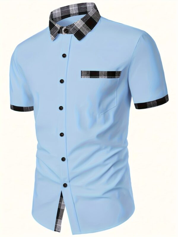 Men's Summer Casual Shirt - Plaid Design Short Sleeve Button-Up with Chest Pocket, Breathable Regular Fit for Streetwear & Couple Dating, Machine Washable, Shirts for Summer - Image 7
