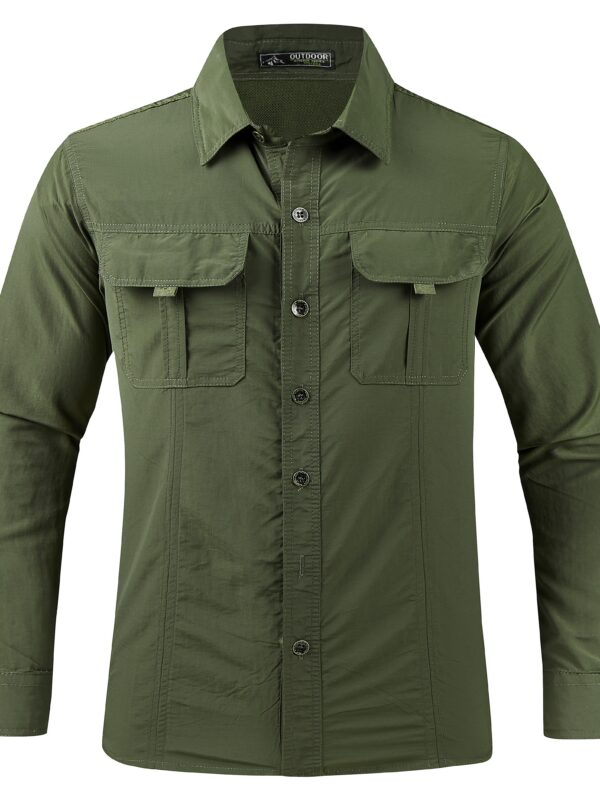 Men's Quick-Dry Shirt - Beige Button-Up Formal & casual shirt with Button Front Placket, Long Sleeve Non-Sticky Fabric for Office, Outdoor, Gym, Travel - Easy-Care Button-Up Blouse for Everyday & Formal Events, Outdoor Clothing, Classic Collared Design, Nonelastic Textile - Image 2
