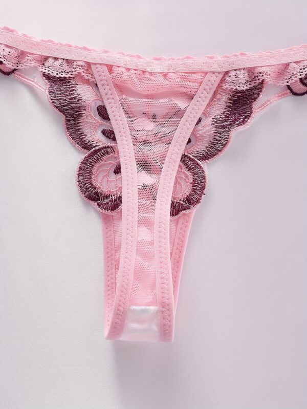 3pcs Women's Thong Underwear - Butterfly Embroidered Lace Trim, Semi-Sheer Contrast Trim, Low-Rise Breathable & Seamless Comfort, Sexy Elegant Design for Casual Attire, Cute Underwear, Feminine Lingerie, Decorative Embroidery, Intricate Detailing - Image 5
