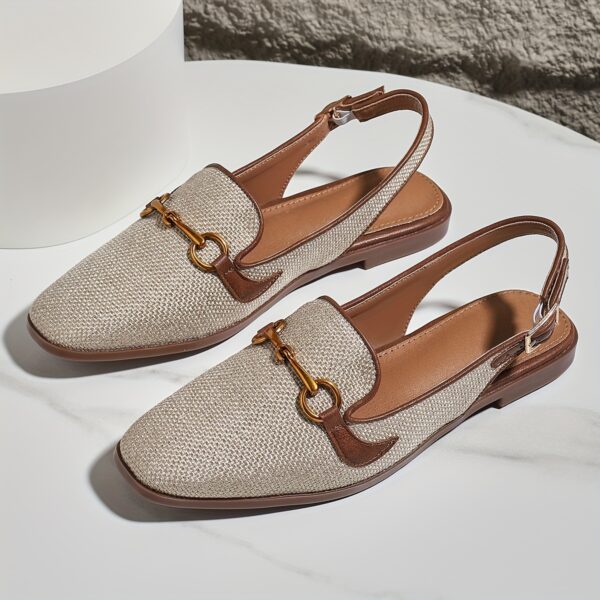 Women's Metallic Buckle Decor Flat Sandals, Elegant Square Toe Buckle Strap Shoes, Lightweight & Comfortable Shoes - Image 13