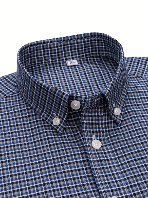 1pc Men'S Cotton Plaid Short Sleeve Shirt - Summer Casual Business Casual with Chest Pockets, Durable & Comfortable, Non-Stretch Fabric, Regular Fit, Blue/White/Orange/Black Checkered Pattern, Perfect for Weekend Outings, Casual Summer Wear | Checkered Pattern Shirt | Comfortable Fit Shirt - Image 8