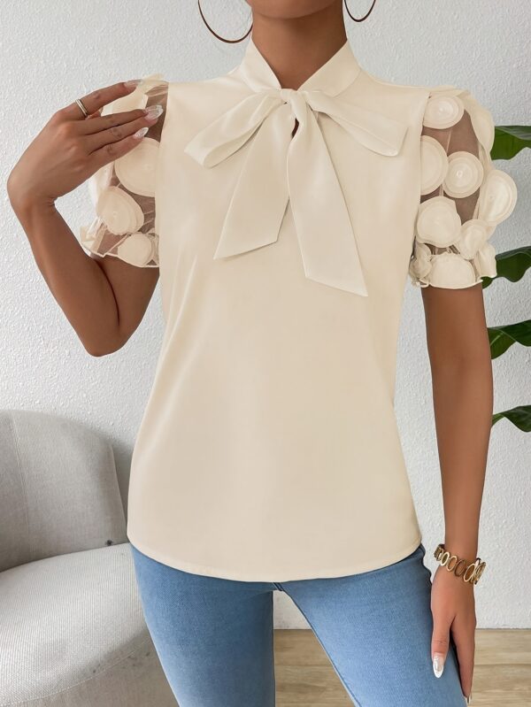 Women's Short Sleeve Tie-Neck Casual Summer Shirt - Image 6