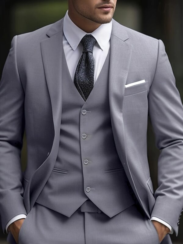 Men'S Slim Fit Three-Piece Black Suit with White Shirt and Patterned Tie - Perfect for Formal Events, Weddings, and Parties, Wedding Attire|Slim Fit Suit|Detailed Construction - Image 3