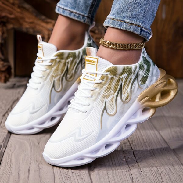 Women's Stylish Gradient Flame Running Shoes - Breathable Knit Upper, Comfortable EVA Sole, Fashionable Purple & White Design, Lace-Up Closure for Casual & Athletic Wear, Allseason Sneakers | Vibrant Gradient Design | Breathable Fabric Upper, Ladies Shoes - Image 12