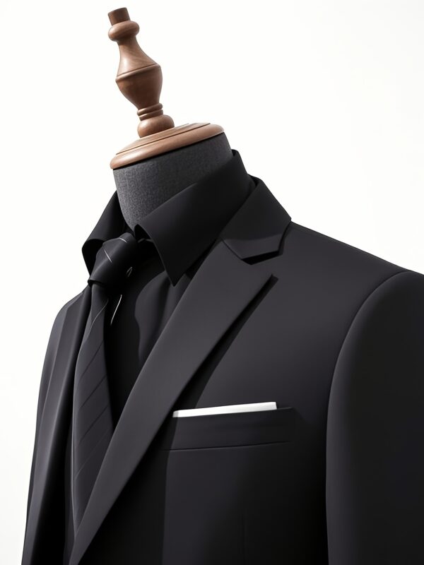 Men'S Slim Fit Three-Piece Black Suit with White Shirt and Patterned Tie - Perfect for Formal Events, Weddings, and Parties, Wedding Attire|Slim Fit Suit|Detailed Construction - Image 7
