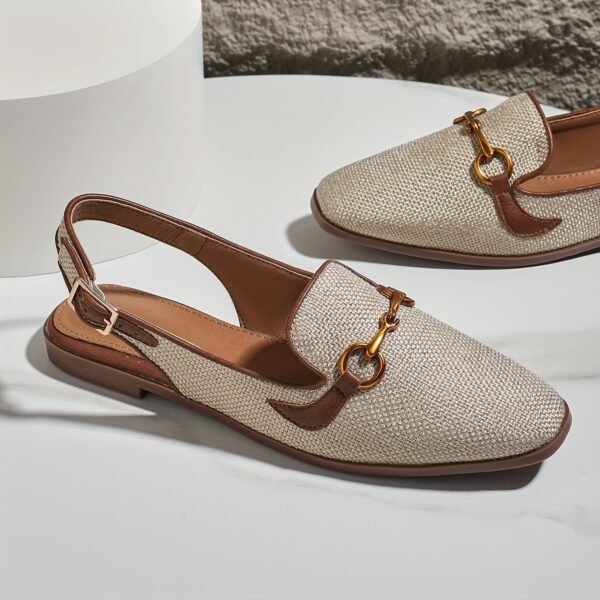 Women's Metallic Buckle Decor Flat Sandals, Elegant Square Toe Buckle Strap Shoes, Lightweight & Comfortable Shoes - Image 19