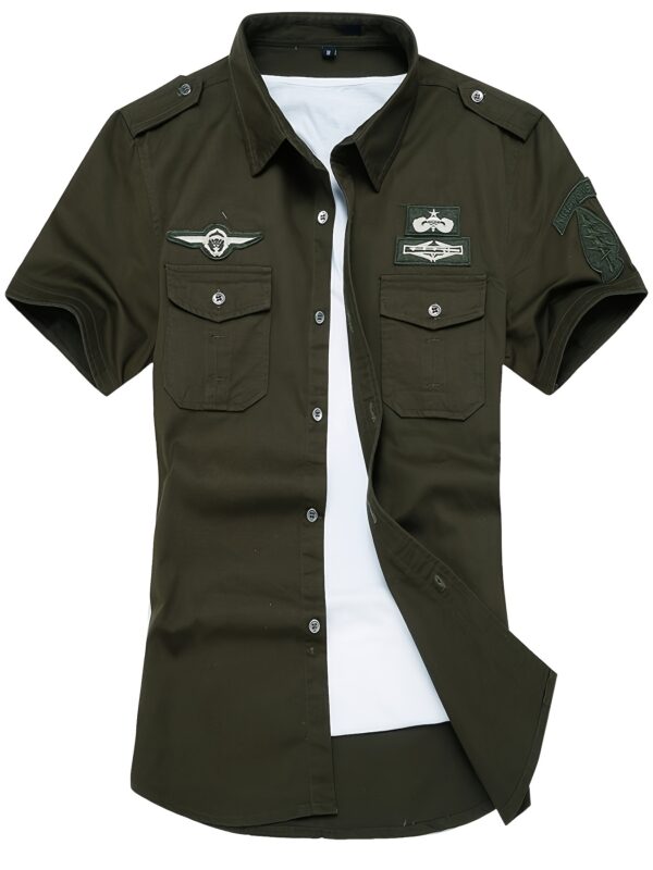 [Retro Look] Men's Lightweight Cotton Cargo Shirt - Short Sleeve, Button-Up, Casual Outdoor Shirt with Patches, Navy Blue, Retro Style, Summer Wear, Outdoor Casual Wear | Militaryinspired Design | Pure Cotton Fabric - Image 10