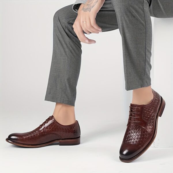 LUOQIRUI Men'S Genuine Leather Derby Shoes - Hand-Carved Wingtip Design, Black Lace-Up Dress Shoes for Business & Casual Wear, All-Season Comfort with Rubber Sole - Image 8