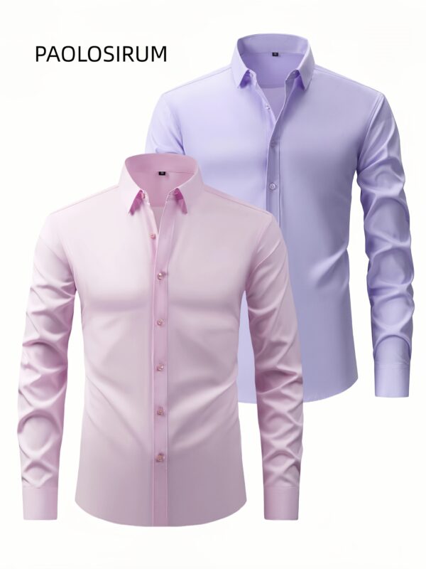 Two-Piece Set of Men'S Solid Color Elastic Shirts Ice Sliky Fiber Fabric Cool Shirts Breathable And Comfortable Business Casual Two-In-One Collar European And American Tops Men'S Clothing Multi-Color Optional Convenient Washing - Image 9